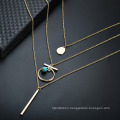 Trendy Design Alloy Natural Stone Pendant 3 Layered Necklace